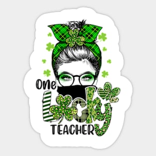 Shamrock One Lucky Teacher Messy Bun Funny St Patrick Day Sticker